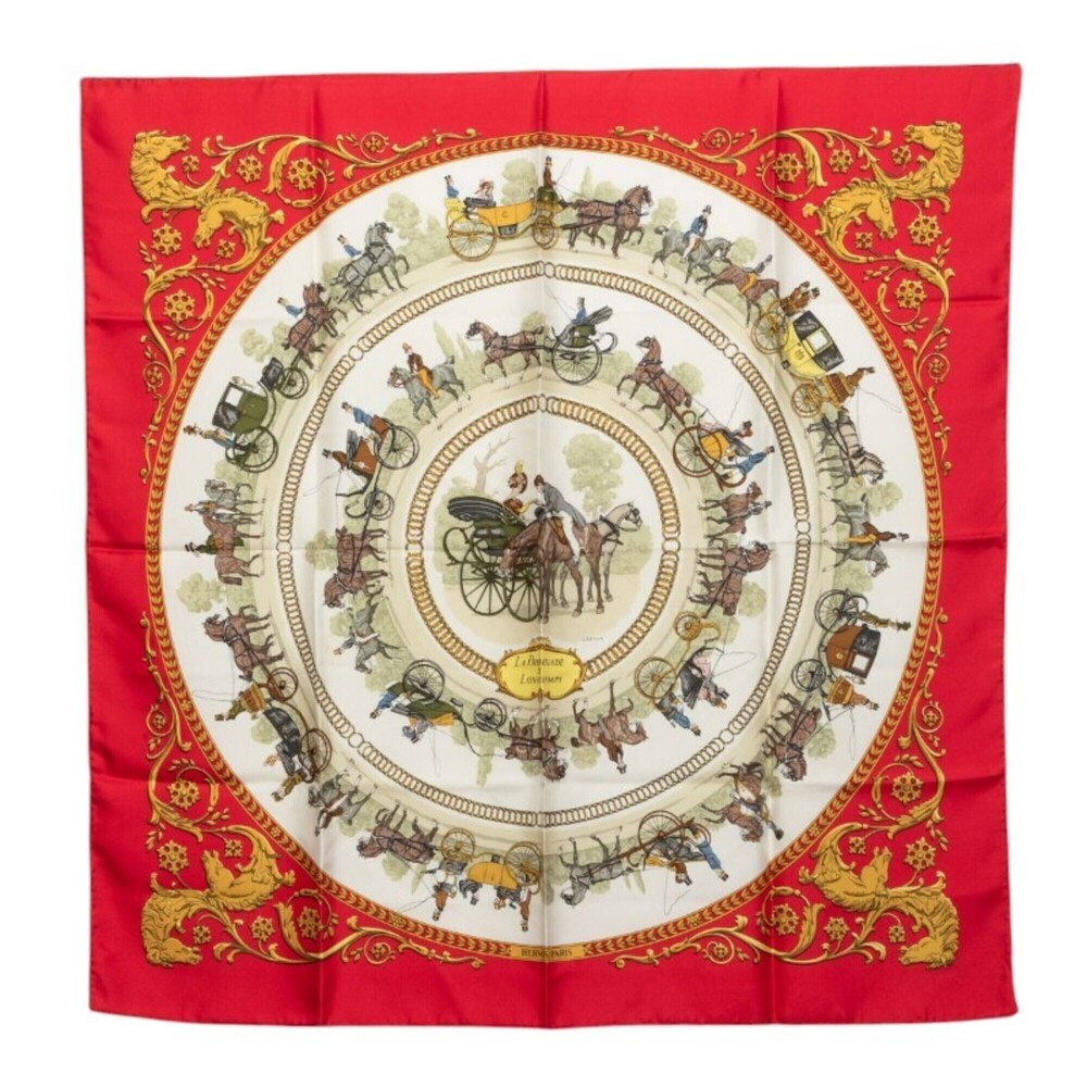 Hermes Carre 90 LA PROMENADE DE LONGCHAMPS (A Walk to Longchamp) Scarf/Muffle...